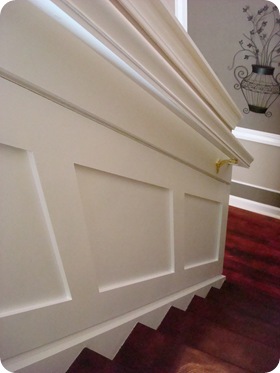 stairs staircase wainscoting batten decor molding stair mdf going done again painted stairway trim stairwell walls railing handrail wainscot diy